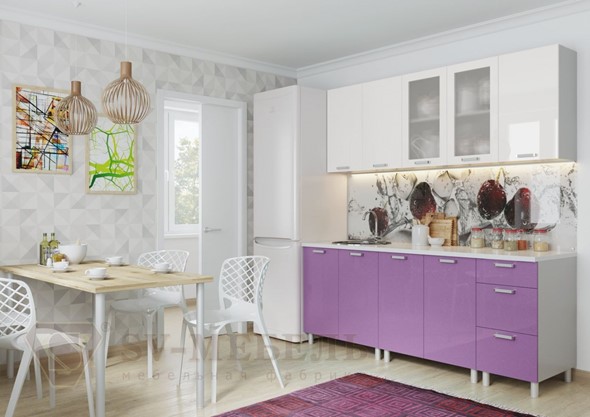 Кухонный гарнитур угловой Модерн, белый глянец/фиолетовый металлик в Перми - изображение
