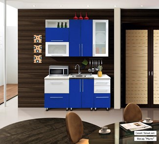 Готовая кухня Мыло 224 1600х718, цвет Синий/Белый металлик в Перми - предосмотр