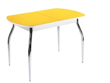 Кухонный обеденный стол СТОЛБУРГ ПГ-04 СТ2, белое/желтое стекло/35 хром гнутые металл в Перми