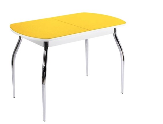 Кухонный обеденный стол ПГ-04 СТ2, белое/желтое стекло/35 хром гнутые металл в Перми - изображение