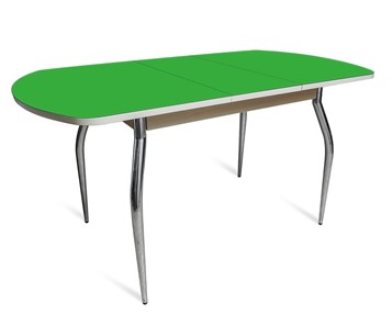 Кухонный стол раскладной ПГ-01 СТ2, дуб молочный/зеленое стекло/35 хром гнутые металл в Соликамске