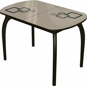 Кухонный раздвижной стол Ривьера мини дерево №1, Рисунок квадро (стекло молочное/коричневый/венге) в Перми - предосмотр