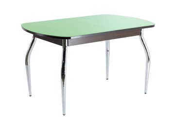 Кухонный обеденный стол ПГ-05 СТ2, венге ЛДСП/фисташка стекло/35 хром гнутые металл в Кунгуре