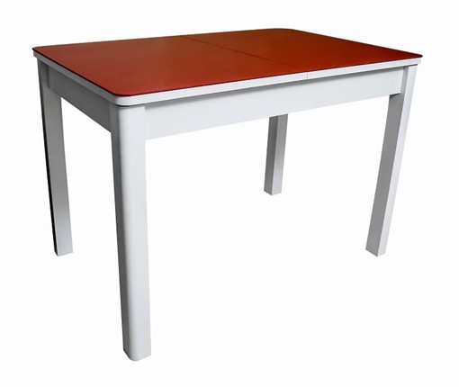 Кухонный раскладной стол Айсберг-01 СТ2, белое ЛДСП/стекло алое/прямые массив белый в Перми - изображение