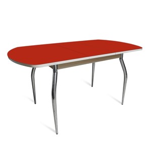 Кухонный раздвижной стол ПГ-07 СТ2 белое/алое стекло/35 хром гнутые металл в Березниках
