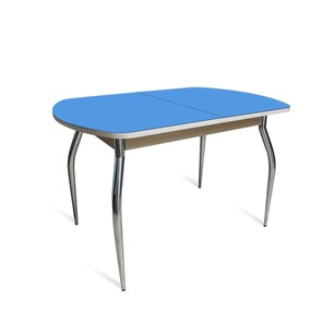 Стеклянный обеденный стол ПГ-05 СТ2, дуб молочный/синие стекло/35 хром гнутые металл в Перми