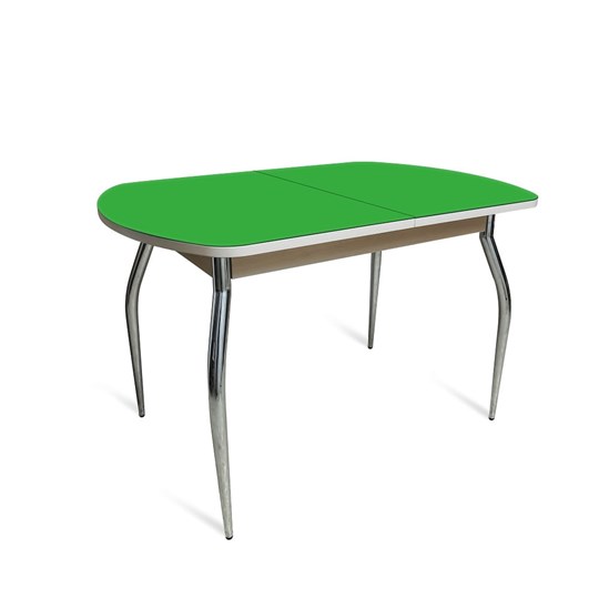 Кухонный стол раскладной ПГ-01 СТ2, дуб молочный/зеленое стекло/35 хром гнутые металл в Перми - изображение 1