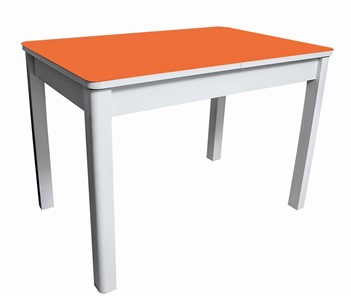 Кухонный стол раздвижной Айсберг-01 СТ2, белое ЛДСП/стекло оранжевое/прямые массив белый в Березниках