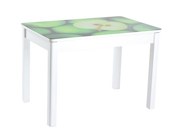 Кухонный раскладной стол Айсберг-01 СТФ, белое лдсп/зеленые яблоки/40 прямые массив белые в Перми - предосмотр