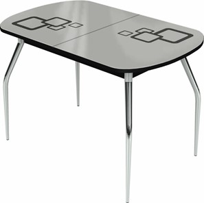 Раздвижной стол Ривьера мини хром №5, Рисунок квадро (стекло белое/черный/черный) в Перми