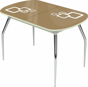 Кухонный стол раскладной Ривьера мини хром №5, Рисунок квадро (стекло капучино/белый/белый) в Перми - предосмотр