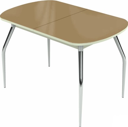 Обеденный раздвижной стол Ривьера исп.1 хром №5 (стекло капучино/белый) в Перми - изображение