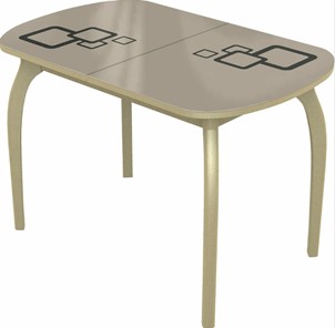 Кухонный раздвижной стол Ривьера мини дерево №1, Рисунок квадро (стекло молочное/коричневый/дуб выбеленный) в Перми