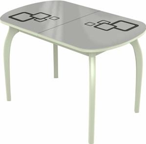 Кухонный стол раскладной Ривьера мини дерево №1, Рисунок квадро (стекло белое/черный/белый) в Перми - предосмотр