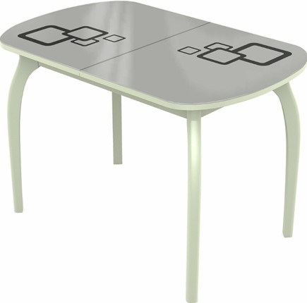 Кухонный стол раскладной Ривьера мини дерево №1, Рисунок квадро (стекло белое/черный/белый) в Перми - изображение
