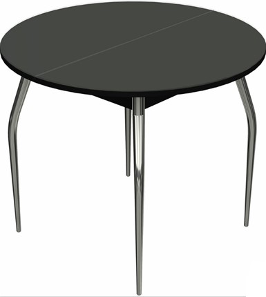 Кухонный раскладной стол Ривьера исп. круг хром №5 (стекло черное/черный) в Перми - изображение