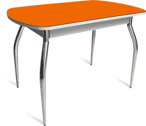 Кухонный обеденный стол ПГ-04 СТ белое/оранжевое/хром фигурные в Перми - изображение