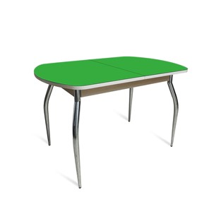 Кухонный обеденный стол ПГ-04 СТ2, дуб молочный/зеленое стекло/35 хром гнутые металл в Березниках