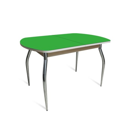 Кухонный обеденный стол ПГ-04 СТ2, дуб молочный/зеленое стекло/35 хром гнутые металл в Перми - изображение