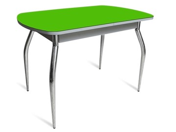 Кухонный обеденный стол ПГ-04 СТ белое/зеленое стекло/хром фигурные в Перми
