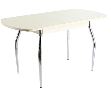Раздвижной стол ПГ-07 СТ1, дуб молочный/белое стекло/35 хром гнутые в Перми - предосмотр