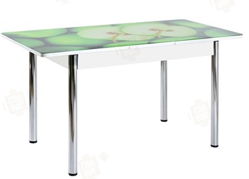 Раздвижной стол Айсберг-02 СТФ, белое лдсп/зеленые яблоки/ноги хром прямые в Чайковском