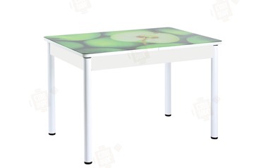 Кухонный стол раскладной Айсберг-02 СТФ, белое лдсп/зеленые яблоки/ноги крашеные в Перми - предосмотр