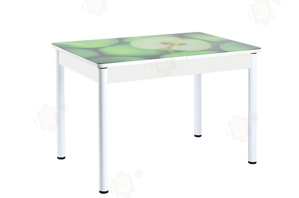 Кухонный стол раскладной Айсберг-02 СТФ, белое лдсп/зеленые яблоки/ноги крашеные в Перми - изображение