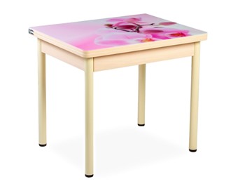 Кухонный пристенный стол СПА-02 СТФ, молочный дуб/фотопечать орхидея/опоры бежевый в Березниках