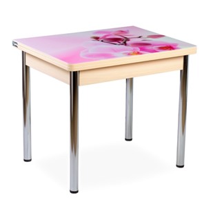 Кухонный пристенный стол СПА-07 СТФ, молочный дуб/фотопечать орхидея/опоры прямые хром в Перми - предосмотр