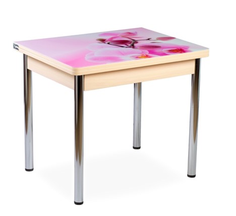 Кухонный пристенный стол СПА-07 СТФ, молочный дуб/фотопечать орхидея/опоры прямые хром в Перми - изображение
