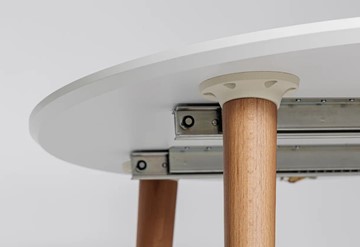 Обеденный круглый раздвижной стол Белая Эмаль д. 100 см МДФ ножки светлый орех в Перми - предосмотр 3