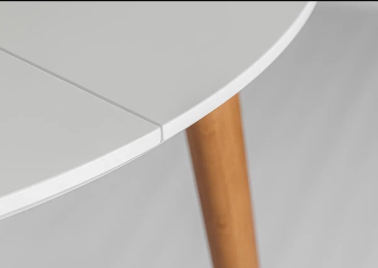 Обеденный круглый раздвижной стол Белая Эмаль д. 100 см МДФ ножки светлый орех в Перми - изображение 19