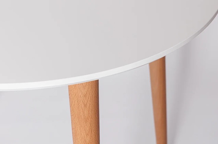 Обеденный круглый раздвижной стол Белая Эмаль д. 100 см МДФ ножки светлый орех в Перми - изображение 21