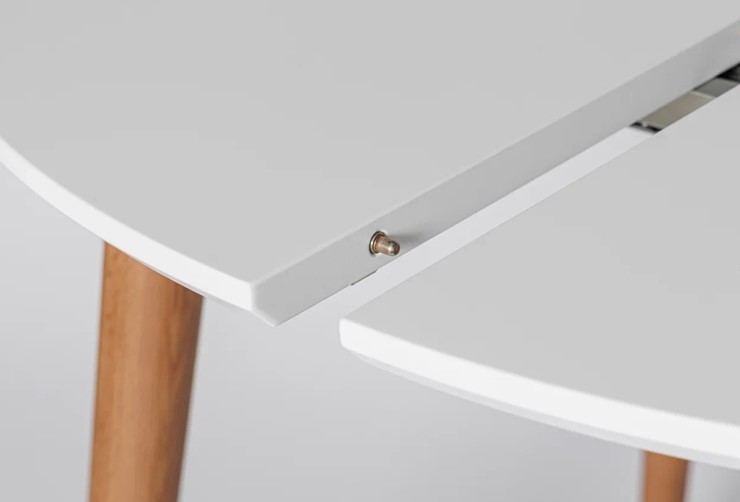 Обеденный круглый раздвижной стол Белая Эмаль д. 100 см МДФ ножки светлый орех в Перми - изображение 4