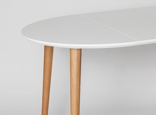 Обеденный круглый раздвижной стол Белая Эмаль д. 100 см МДФ ножки светлый орех в Перми - изображение 10
