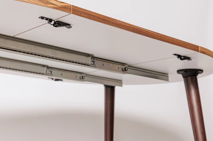 Кухонный раздвижной круглый стол Шпон Ореха д. 100 см МДФ ножки вишня в Перми - изображение 18