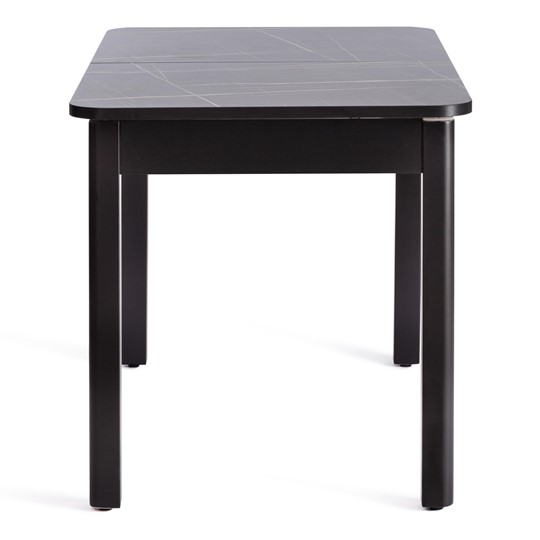 Кухонный стол раскладной ALIGERY ЛДСП/HPL/опора-массив березы, 130х75+30х75, Мрамор чёрный/чёрный арт.20607 в Перми - изображение 1