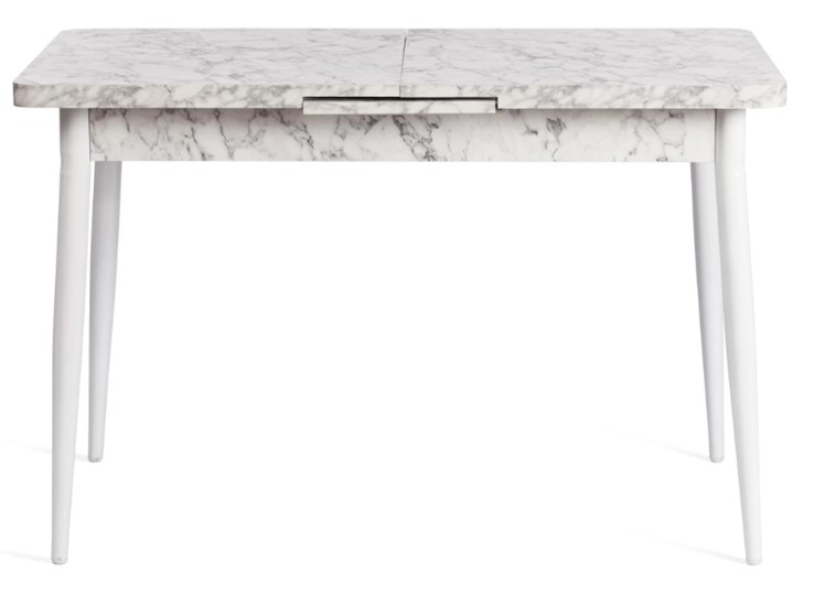 Кухонный раздвижной стол ALTA (mod. 1183) ЛДСП+меламин/металл, 120+30х70х75, белый мрамор/белый, арт.19486 в Перми - изображение 2