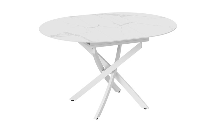 Кухонный раскладной стол Бергамо Тип 1 (Белый муар/Стекло матовое белый мрамор) в Перми - изображение 7