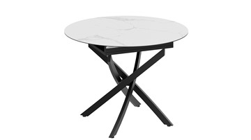 Кухонный стол раскладной Бергамо Тип 1 (Черный муар/Стекло матовое белый мрамор) в Перми - предосмотр 2