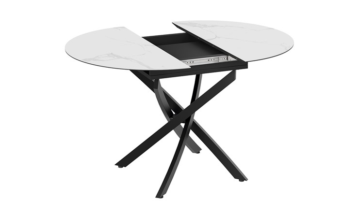 Кухонный стол раскладной Бергамо Тип 1 (Черный муар/Стекло матовое белый мрамор) в Перми - изображение 3