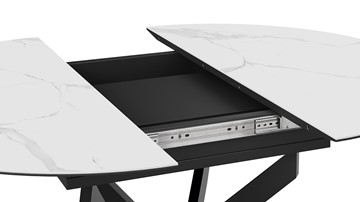 Кухонный стол раскладной Бергамо Тип 1 (Черный муар/Стекло матовое белый мрамор) в Перми - предосмотр 4