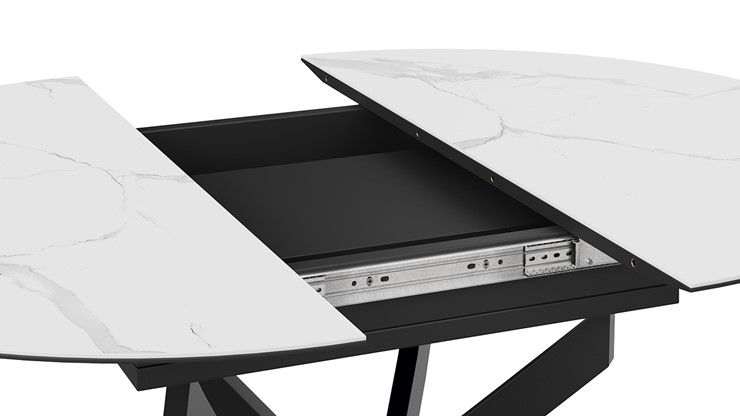 Кухонный стол раскладной Бергамо Тип 1 (Черный муар/Стекло матовое белый мрамор) в Перми - изображение 4