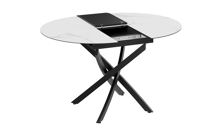 Кухонный стол раскладной Бергамо Тип 1 (Черный муар/Стекло матовое белый мрамор) в Перми - изображение 5