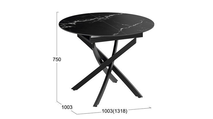 Кухонный раздвижной стол Бергамо Тип 1 (Черный муар/Стекло матовое черный мрамор) в Перми - изображение 11
