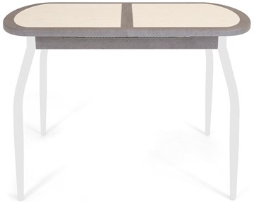 Кухонный стол раздвижной Будапешт-1 ПЛ (ноги белые, плитка бежевая/серый камень) в Перми - предосмотр 1