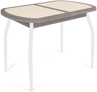 Кухонный стол раздвижной Будапешт-1 ПЛ (ноги белые, плитка бежевая/серый камень) в Перми - предосмотр