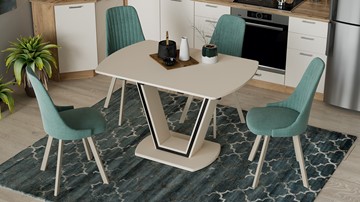 Кухонный раздвижной стол Дели Тип 2 (Бежевый софт, Стекло матовое бежевое) в Перми - предосмотр 3