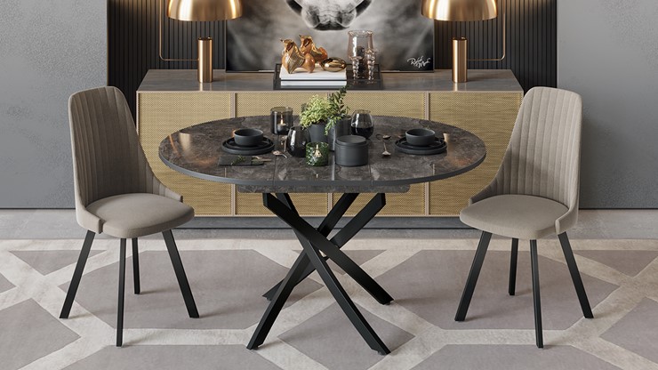 Кухонный стол раздвижной Diamond тип 3 (Черный муар/Ателье темный глянец) в Перми - изображение 2